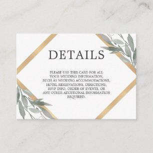 Carte D'accompagnement Élégant Feuille Botanique Gold Foil Mariage DÉTAIL