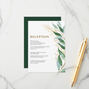 Carte D'accompagnement Elégant Feuilles d'Or Feuillage Vert Mariage Récep