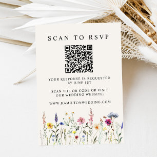 Carte D'accompagnement Elégant Fleur sauvage Crème QR Code Mariage RSVP