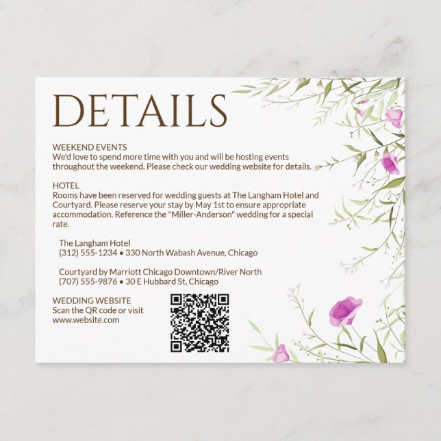 Carte D'accompagnement Élégant Fleur sauvage moderne blanc & Mariage de b (Devant)