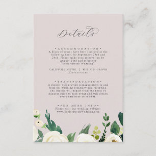 Carte D'accompagnement Élégant floral blanc Détails du Mariage Blush Ma
