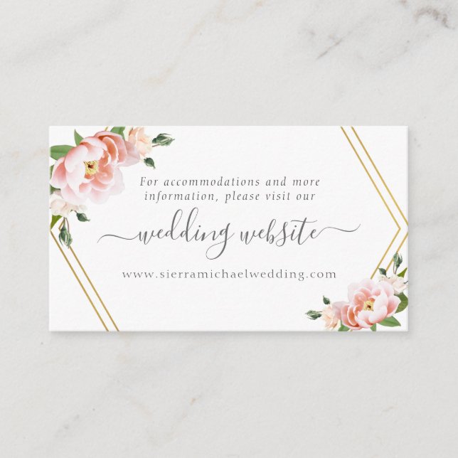 Carte D'accompagnement Élégant Floral Blush Pink Gold Mariage site Web (Devant)