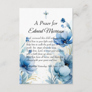 Carte D'accompagnement Élégant floral Dusty Baptême bleu