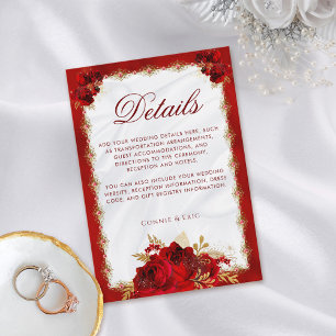 Carte D'accompagnement Elégant Floral Red and Gold Mariage Détails
