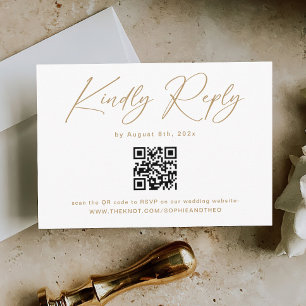 Carte D'accompagnement Elégant Gold et Blanc Mariage RSVP Qr Code