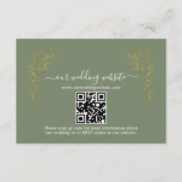 Carte D'accompagnement Elegant Gold Floral Sage Green QR Code Wedding