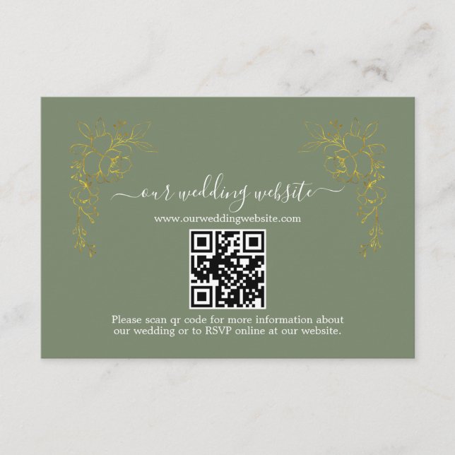 Carte D'accompagnement Elegant Gold Floral Sage Green QR Code Wedding  (Devant)