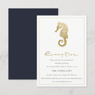 CARTE D'ACCOMPAGNEMENT ELÉGANT GOLD FOIL NAVY SEAHORSE RÉCEPTION DE MARIA