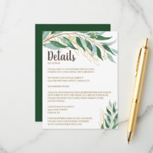 Elegant Gold Leaf Détails du Mariage Insérer une c
