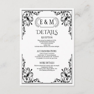 Carte D'accompagnement Élégant gothique Monogramme Détails du Mariage