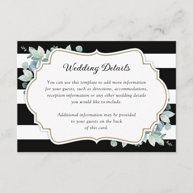 Carte D'accompagnement Elegant Green Black and White Mariage Détails (Devant)