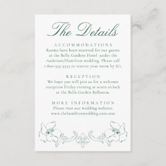 Carte D'accompagnement Elegant Green Ornate Floral Wedding Details