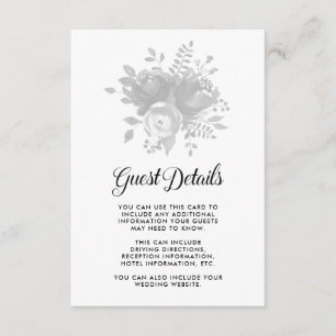 Carte D'accompagnement Elegant Grey Floral Mariage Détails de l'invité