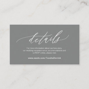 Carte D'accompagnement Élégant Gris Foncé, Détails du Mariage, RSVP en li