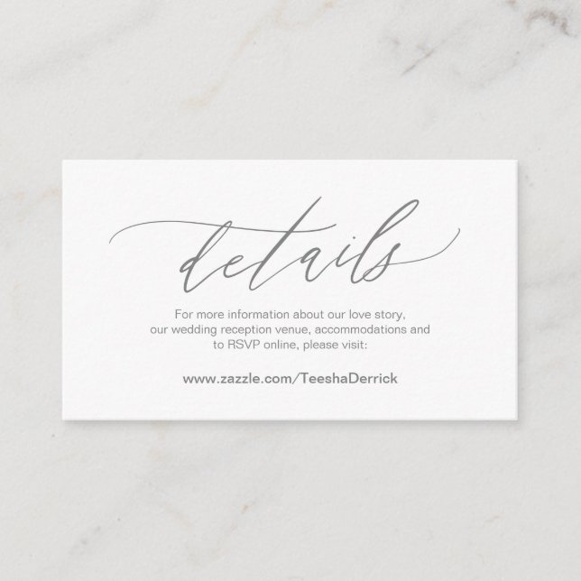 Carte D'accompagnement Elégant gris foncé, détails Mariages, RSVP en lign (Devant)