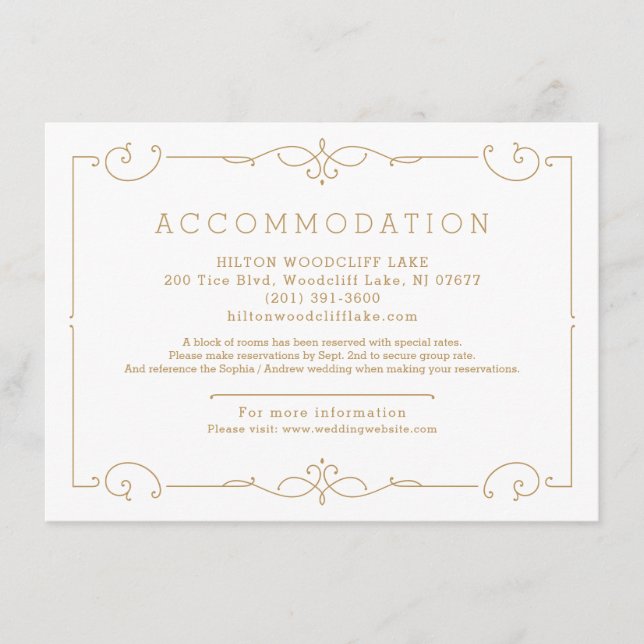 Carte D'accompagnement Élégant hébergement mariage classique moderne (Devant)