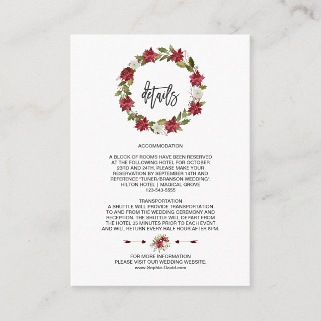 Carte D'accompagnement Elégant hiver vacances Poinsettia Détails Mariage (Devant)