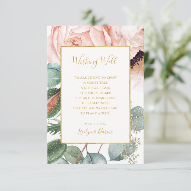 Carte D'accompagnement Elégant Jardin Floral Blush | Mariage Wishing well (Debout devant)