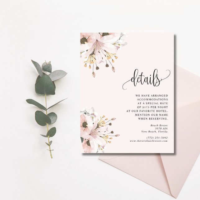 Carte D'accompagnement Elégant Jardin Floral Rose Mariage (Elegant Pink Floral Garden Wedding Enclosure Card)