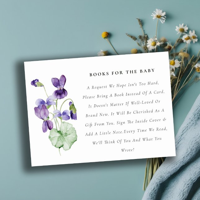 Carte D'accompagnement Élégant Joli Violet Livres Floraux Pour Baby showe (Créateur téléchargé)