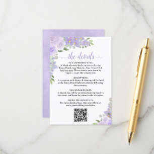 Carte D'accompagnement Elegant Lavender Floral Mariage Détails QR Code