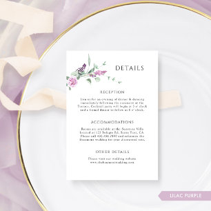 Carte D'accompagnement Elégant Lilac Purple Pastel Floral Détails du Mari