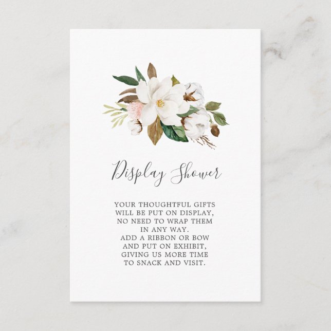 Carte D'accompagnement Élégant Magnolia | Douche d'affichage blanc et bla (Devant)