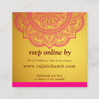 Carte D'accompagnement Elégant Mandala rose or et mariage indien RSVP