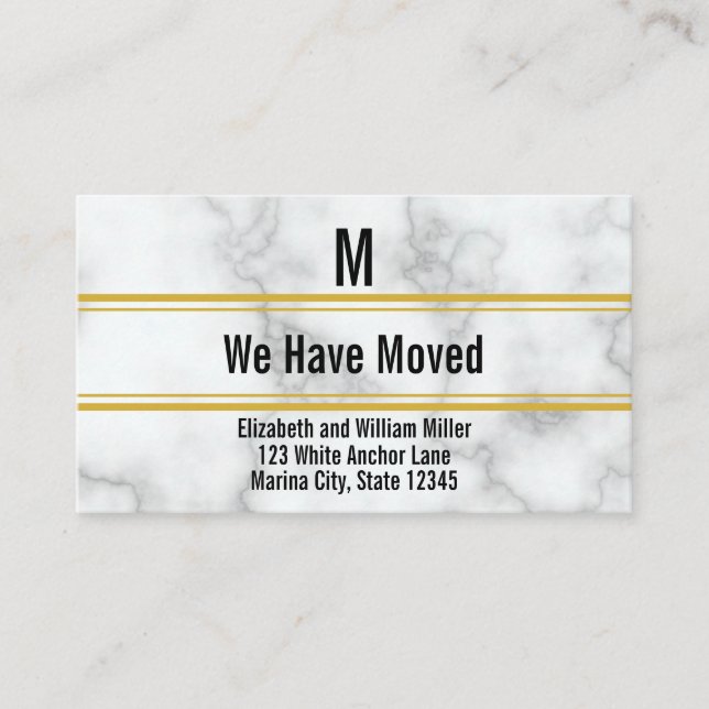 Carte D'accompagnement Elégant Marbre blanc Faux Monogramme Nous Avons Dé (Devant)