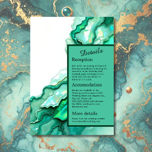 Carte D'accompagnement Elégant Mariage couleur marbre Turquoise Emerald