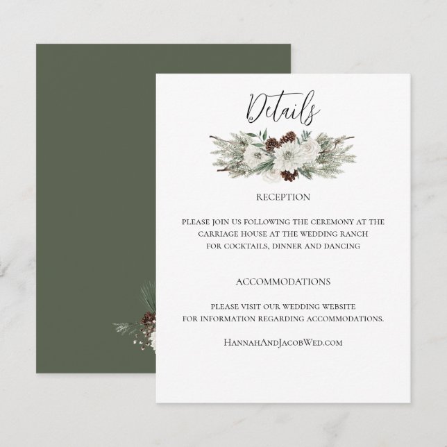 Carte D'accompagnement Élégant Mariage de cône de pin d'hiver (Devant / Derrière)