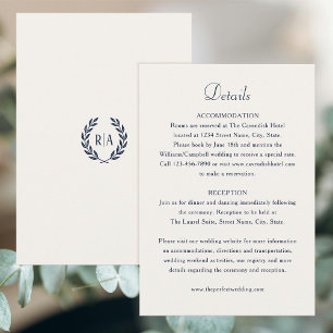 Carte D'accompagnement Élégant Mariage de crème Monogram Navy