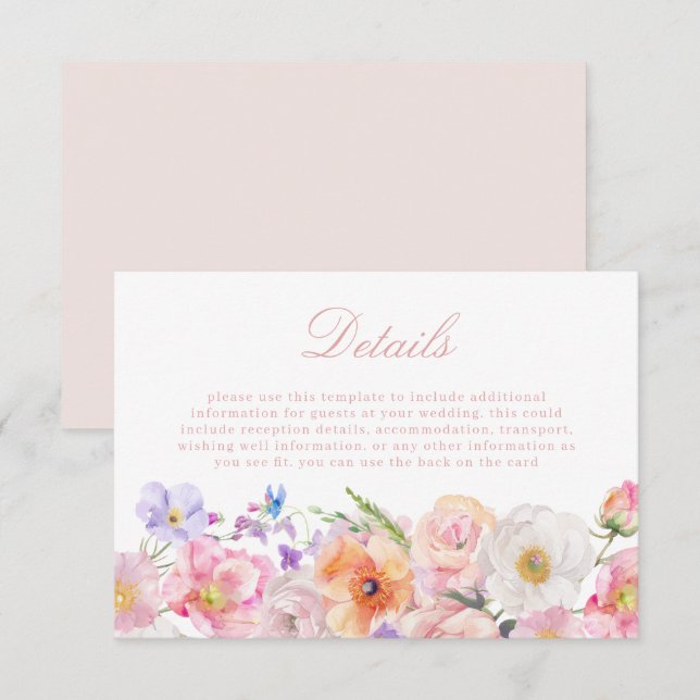 Carte D'accompagnement Elegant Mariage de fleurs d'aquarelle Détails du M (Devant / Derrière)