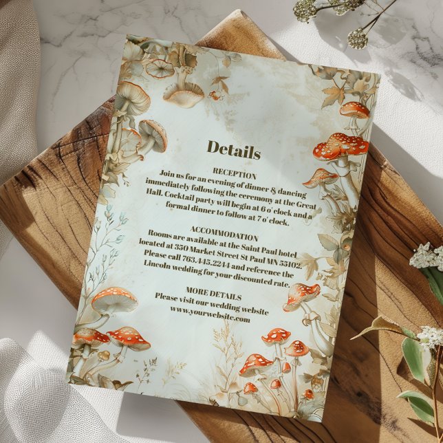 Carte D'accompagnement Élégant Mariage de fougère de champignons des bois (Créateur téléchargé)