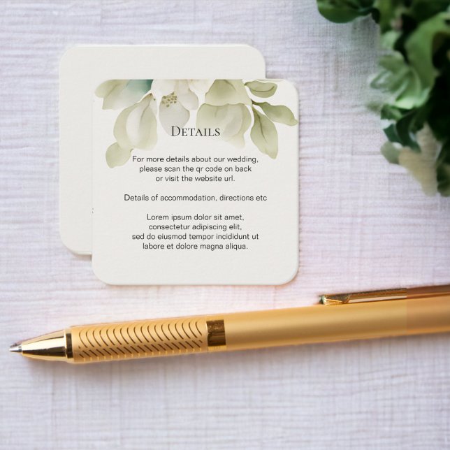 Carte D'accompagnement Élégant mariage feuillage vert bouché (Elegant Wedding Foliage Muted Green from Ricaso. With QR code on the back)