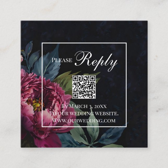 Carte D'accompagnement Elégant Mariage floral rose foncé code QR RSVP (Devant)