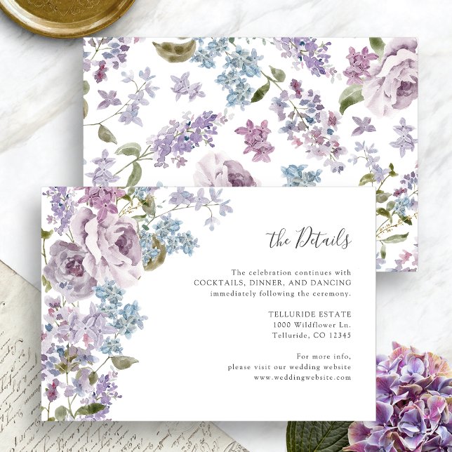 Carte D'accompagnement Élégant Mariage Lilac (Elegant Lilac Floral Wedding Details Enclosure Card by Painted Paperie
)