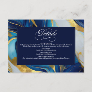 Carte D'accompagnement Elégant Mariage marbré Faux Gold, Bleu et Blanc