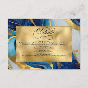 Carte D'accompagnement Elégant Mariage marbré Faux Gold, Bleu et Blanc