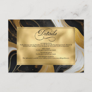 Carte D'accompagnement Elégant Mariage marbré Faux Gold, noir et blanc