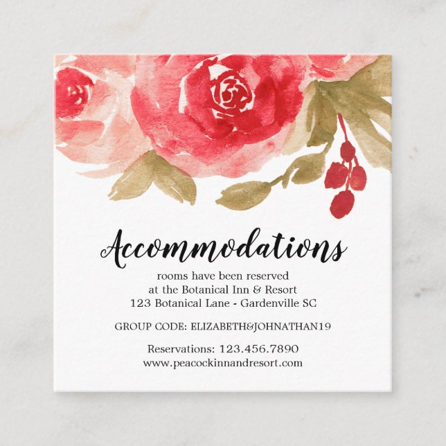 Carte D'accompagnement Élégant Mariage Rose couleur rouge (Devant)