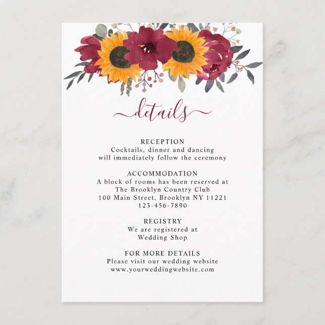 Carte D'accompagnement Élégant Mariage rustique de tournesol floral Bourg (Devant)