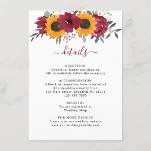 Carte D'accompagnement Élégant Mariage rustique de tournesol floral Bourg