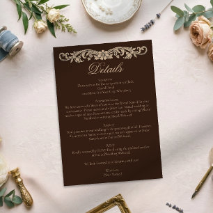 Carte D'accompagnement Élégant Mariage Vintage Baroque Brun et Crème