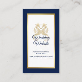 Carte D'accompagnement Elegant Marine Blue Gold Seahorses Site Mariage