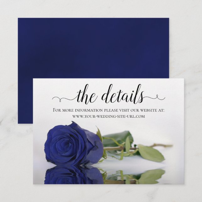 Carte D'accompagnement Elegant Marine Blue Rose Détails du Mariage Site W (Devant / Derrière)