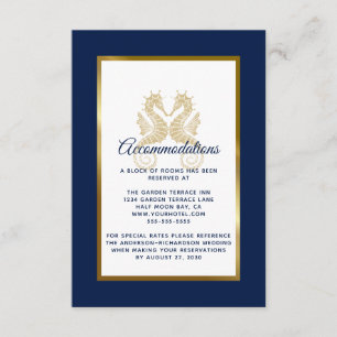 Carte D'accompagnement Elégant Marine Gold Seahorses Mariage Hébergements