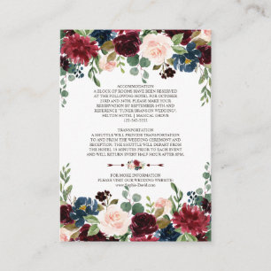 Carte D'accompagnement Elégant Merlot Navy Blue Floral Détails du Mariage