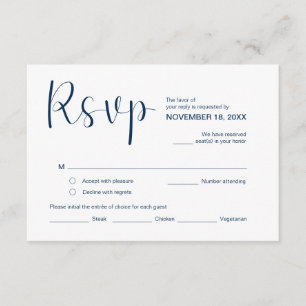 Carte D'accompagnement Élégant minimal moderne, RSVP, Bleu Marine, Répond