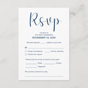 Carte D'accompagnement Élégant minimal moderne, RSVP, Bleu Marine, Répond